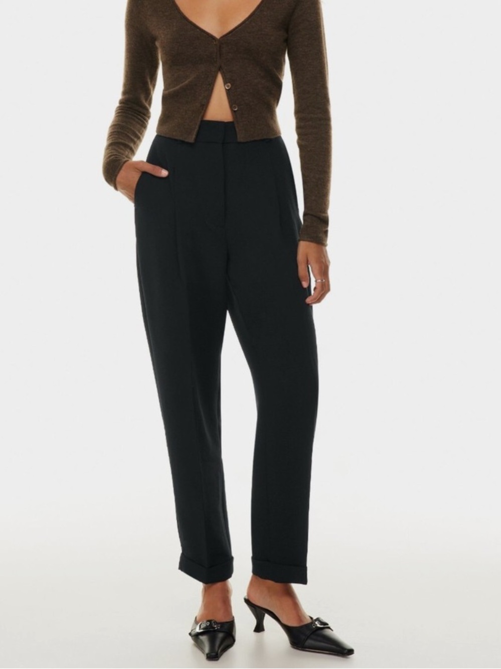 Aritzia Wilfred Dashwood Pant Sz 8 Black High Rise Trousers Ankle Length 99502